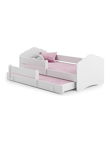 Lit gigogne enfant fille blanc FIONA avec sommier et matelas