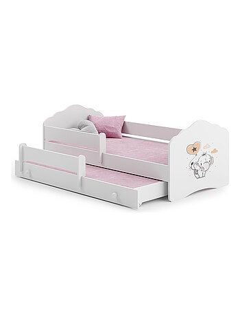 Lit gigogne enfant fille blanc FIONA avec sommier et matelas