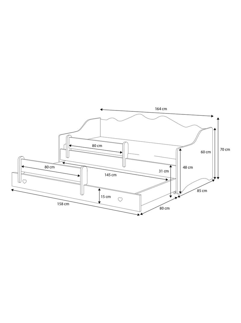 Lit gigogne enfant EMY 2*160x80cm avec matelas Blanc Gris - Kiabi