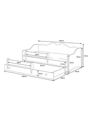 Lit gigogne enfant EMY 2*160x80cm avec matelas