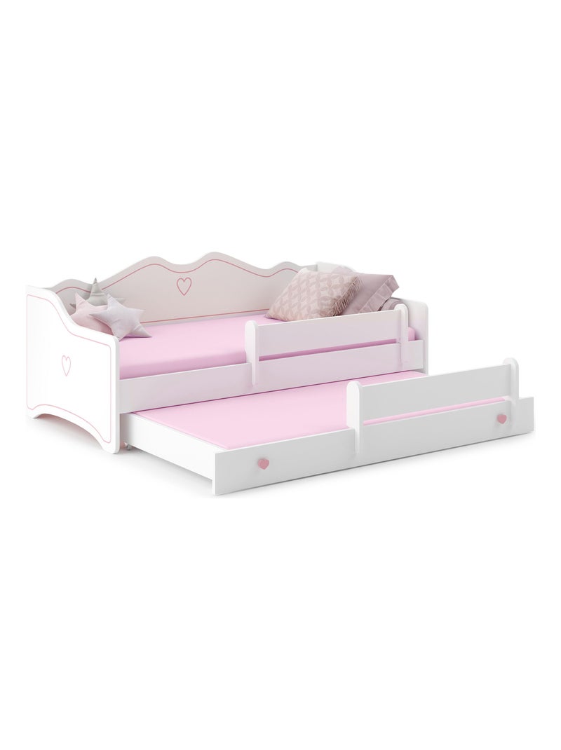 Lit gigogne enfant EMY 2*160x80cm avec matelas Blanc Rose - Kiabi