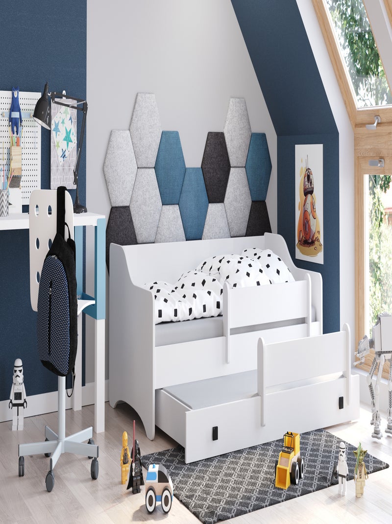 Lit gigogne enfant EVOC 2*160x80cm avec matelas Blanc Noir - Kiabi