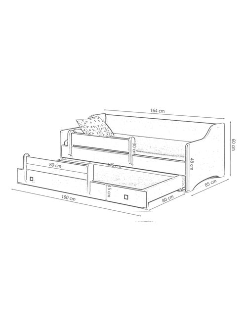 Lit gigogne enfant EVOC 2*160x80cm avec matelas - Kiabi