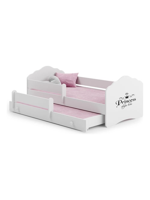Lit gigogne enfant fille blanc FIONA avec sommier et matelas - Kiabi