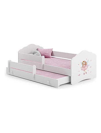 Lit gigogne enfant fille blanc FIONA avec sommier et matelas