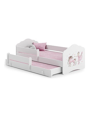 Lit gigogne enfant fille blanc FIONA avec sommier et matelas