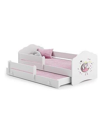 Lit gigogne enfant fille blanc FIONA avec sommier et matelas
