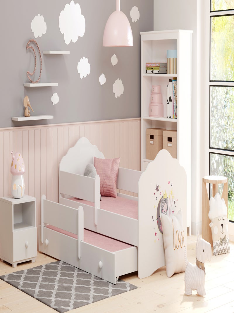 Lit gigogne enfant fille blanc FIONA avec sommier et matelas Blanc Rose clair Gris - Kiabi