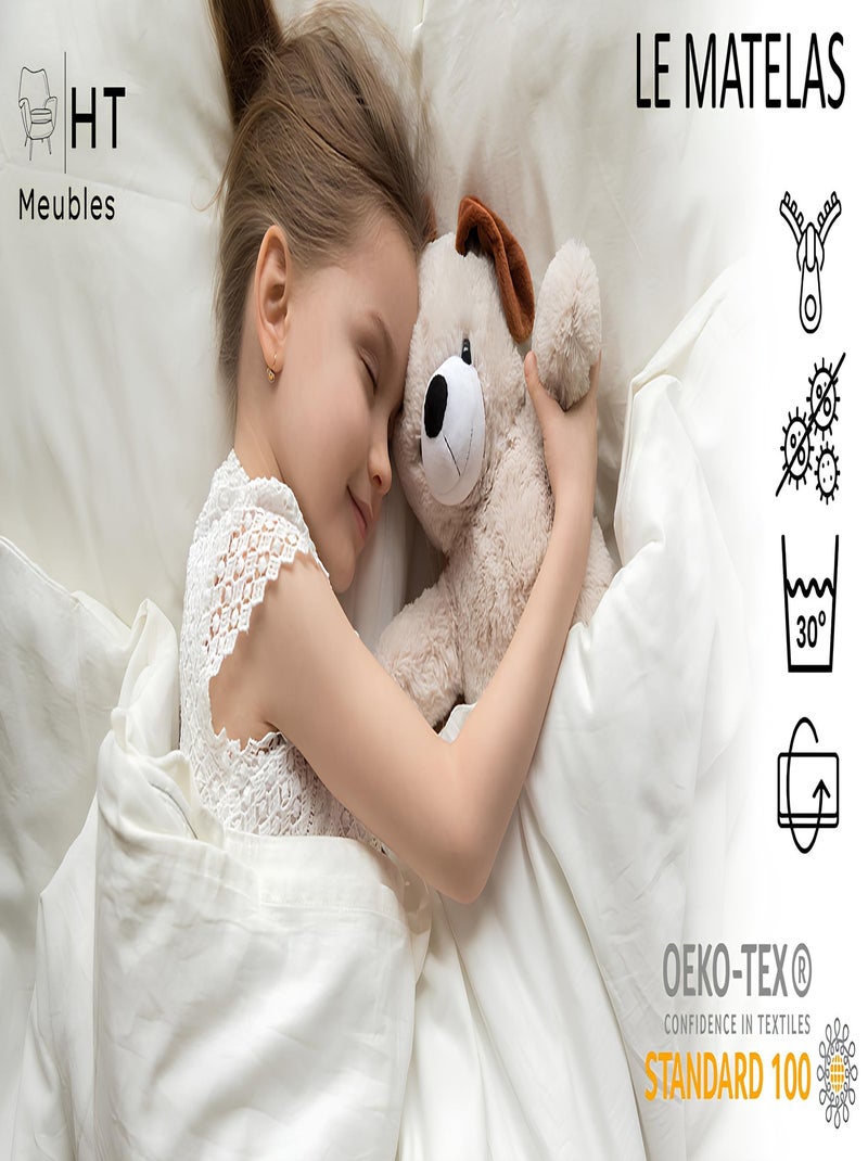 Lit gigogne enfant fille blanc FIONA avec sommier et matelas Blanc Rose clair Gris - Kiabi