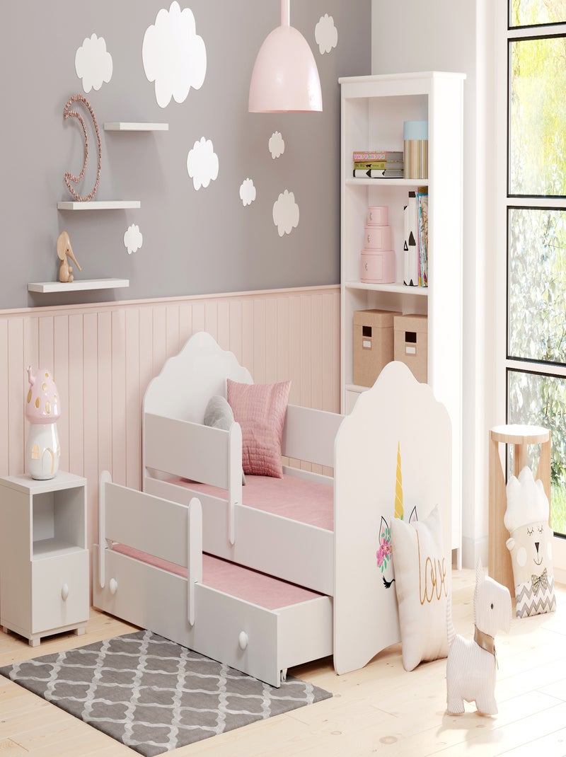 Lit gigogne enfant fille blanc FIONA avec sommier et matelas Blanc Rose clair Noir - Kiabi
