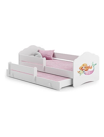 Lit gigogne enfant fille blanc FIONA avec sommier et matelas