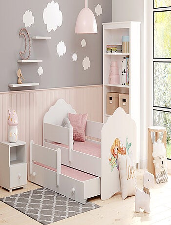 Lit gigogne enfant fille blanc FIONA avec sommier et matelas