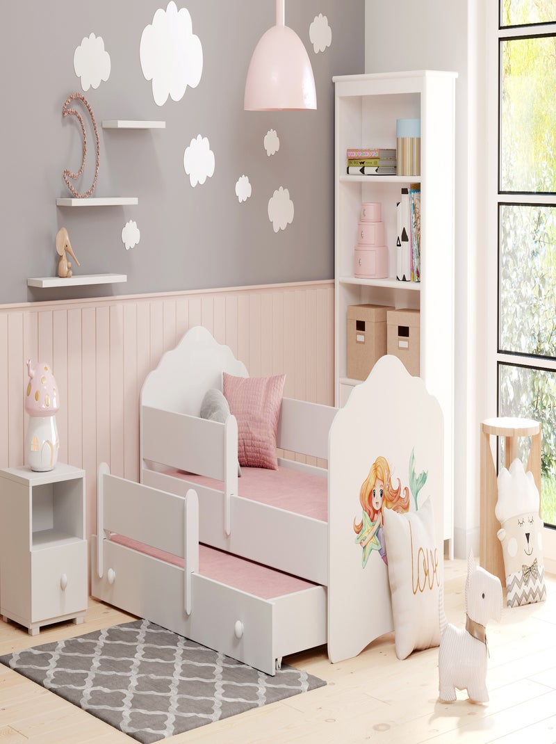 Lit gigogne enfant fille blanc FIONA avec sommier et matelas Blanc Rose foncé Blanc - Kiabi