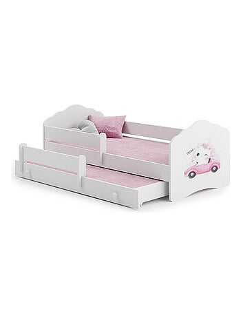 Lit gigogne enfant fille blanc FIONA avec sommier et matelas