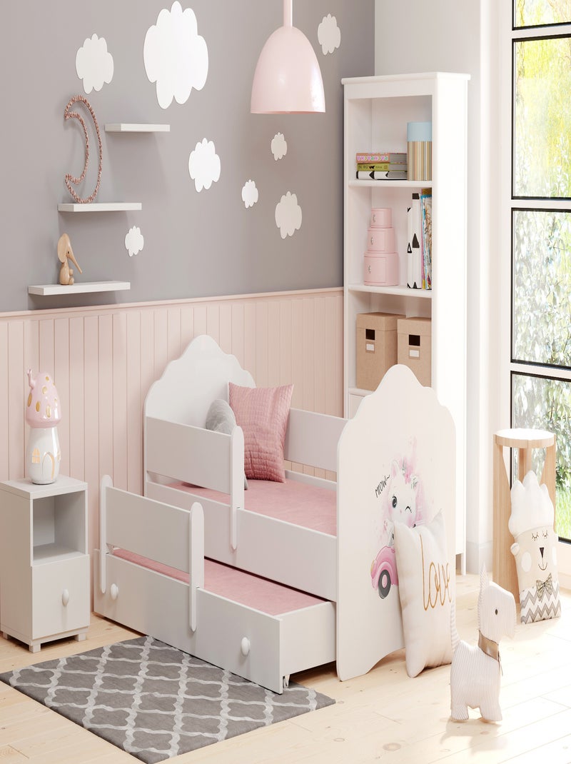 Lit gigogne enfant fille blanc FIONA avec sommier et matelas Blanc Rose Noir - Kiabi