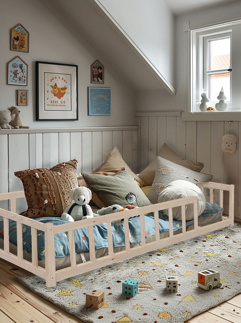 Lit inspiration Montessori enfant à barreaux 90x190 Marron clair - Kiabi