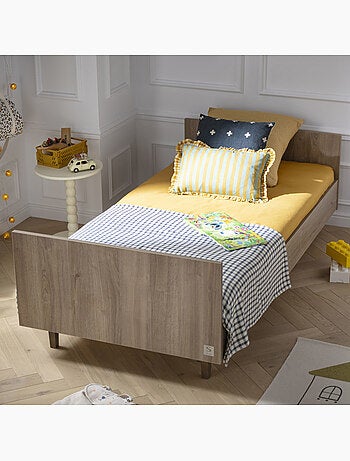 Lit junior 190x90cm avec sommier et matelas - décor bois chêne mokka - SAUTHON