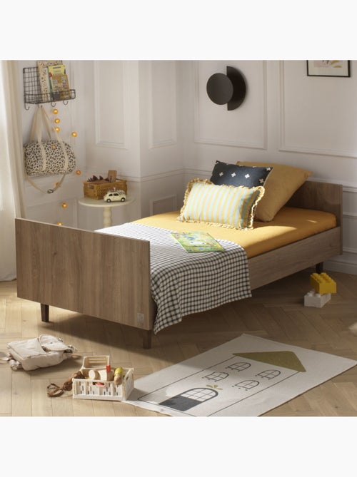 Lit junior 190x90cm avec sommier et matelas - décor bois chêne mokka - SAUTHON - Kiabi