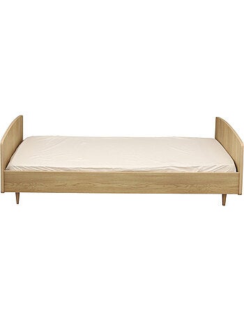 Lit junior 190x90cm avec sommier et matelas inclus - décor bois chêne vintage - SAUTHON