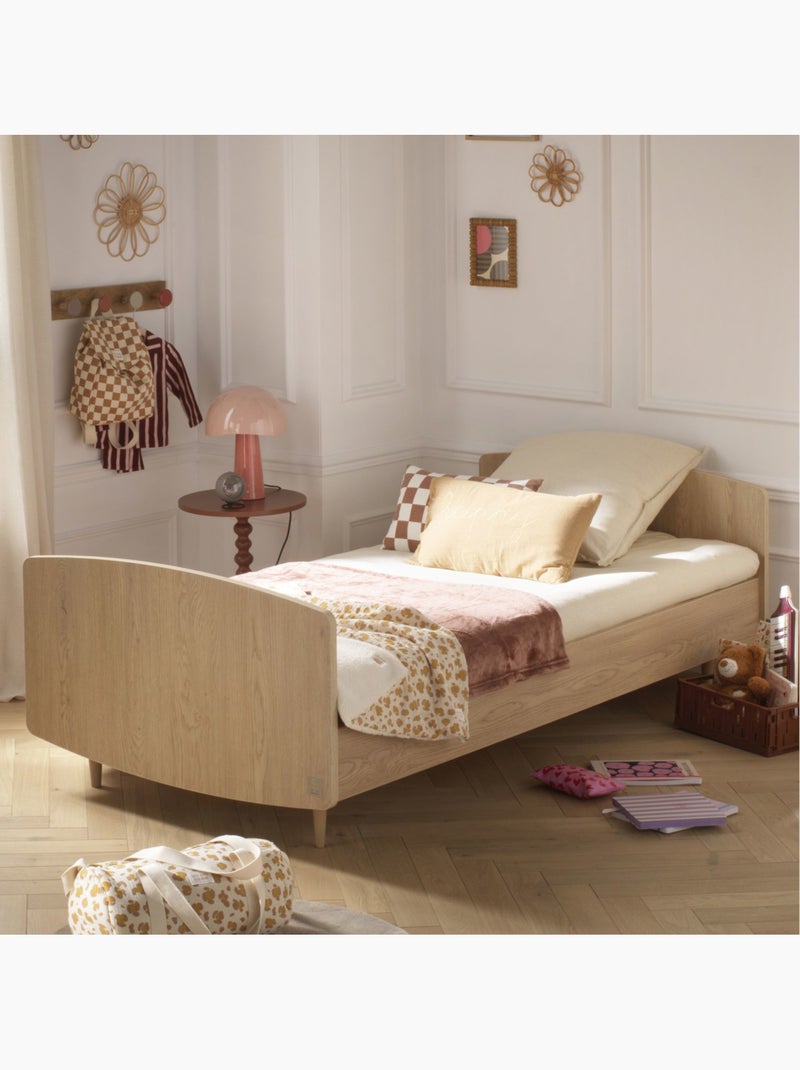 Lit junior 190x90cm avec sommier et matelas inclus - décor bois chêne vintage - SAUTHON Marron - Kiabi