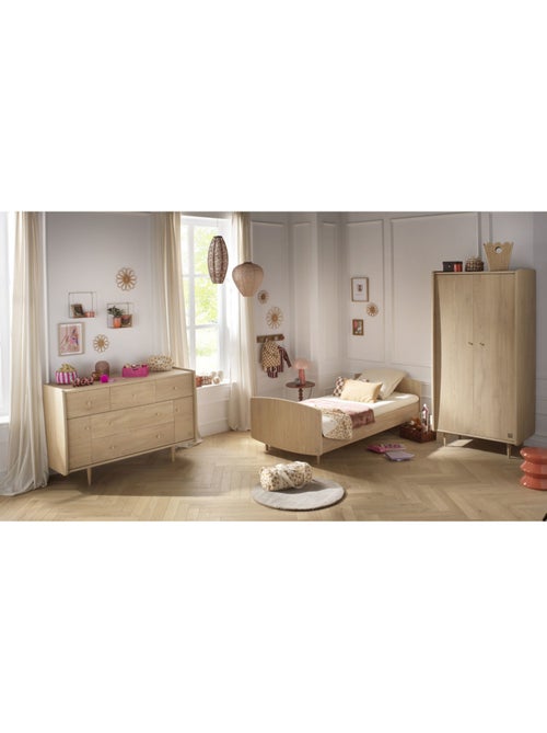 Lit junior 190x90cm avec sommier et matelas inclus - décor bois chêne vintage - SAUTHON - Kiabi