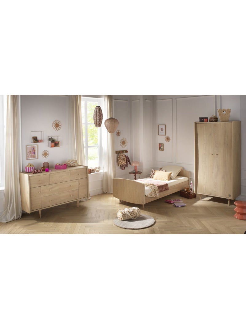 Lit junior 190x90cm avec sommier et matelas inclus - décor bois chêne vintage - SAUTHON Marron - Kiabi