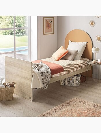 Lit junior 90x190 avec sommier et matelas - décor bois - tête de lit forme arche - SAUTHON