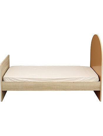 Lit junior 90x190 avec sommier et matelas - décor bois - tête de lit forme arche - SAUTHON