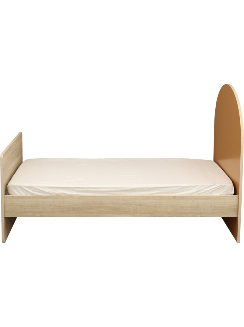 Lit junior 90x190 avec sommier et matelas - décor bois - tête de lit forme arche - SAUTHON Marron caramel - Kiabi