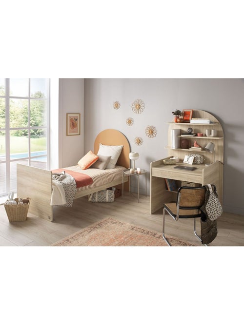 Lit junior 90x190 avec sommier et matelas - décor bois - tête de lit forme arche - SAUTHON - Kiabi