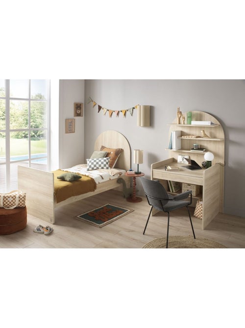 Lit junior 90x190 avec sommier et matelas - décor bois - tête de lit forme arche - SAUTHON - Kiabi