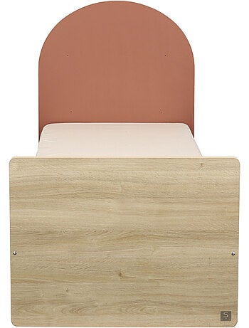 Lit junior 90x190 avec sommier et matelas - décor bois - tête de lit forme arche - SAUTHON