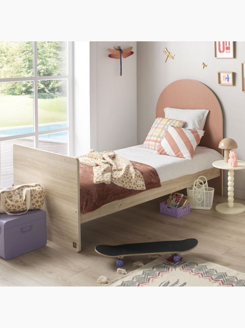 Lit junior 90x190 avec sommier et matelas - décor bois - tête de lit forme arche - SAUTHON - Kiabi