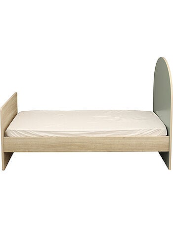 Lit junior 90x190 avec sommier et matelas - décor bois - tête de lit forme arche - SAUTHON