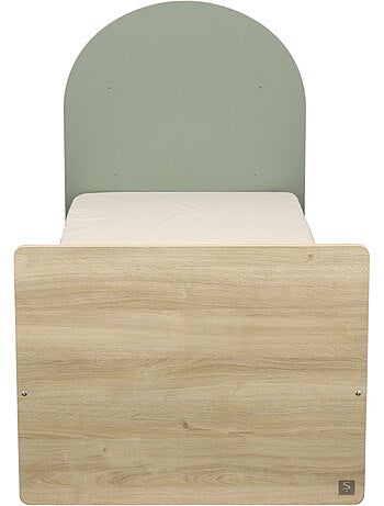 Lit junior 90x190 avec sommier et matelas - décor bois - tête de lit forme arche - SAUTHON