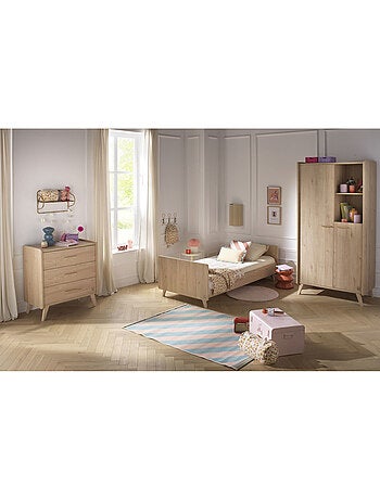Lit junior 90x190 avec sommier et matelas - décor bois chêne suave - SAUTHON