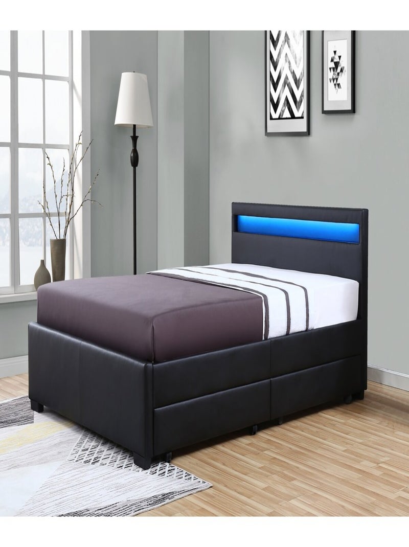 Lit LED avec 4 tiroirs "Nico" - 160 × 200 cm - Noir Gris - Kiabi