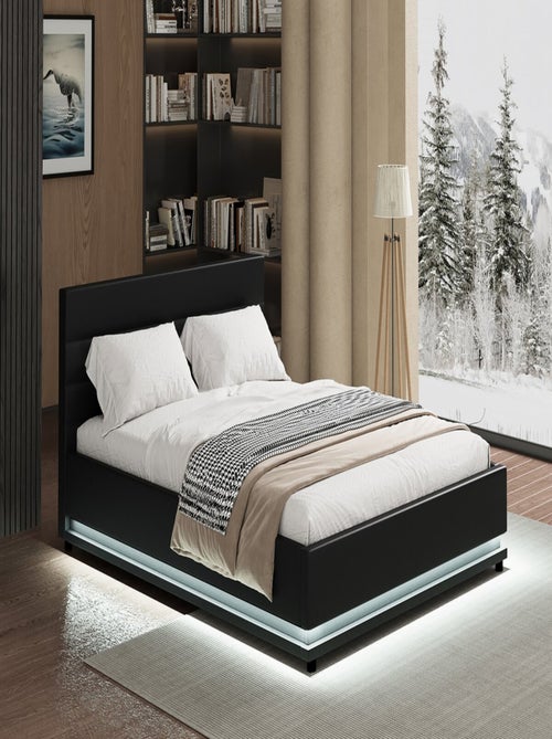 Lit LED avec coffre "Anastasia" - 160 x 200 cm - Noir - Kiabi