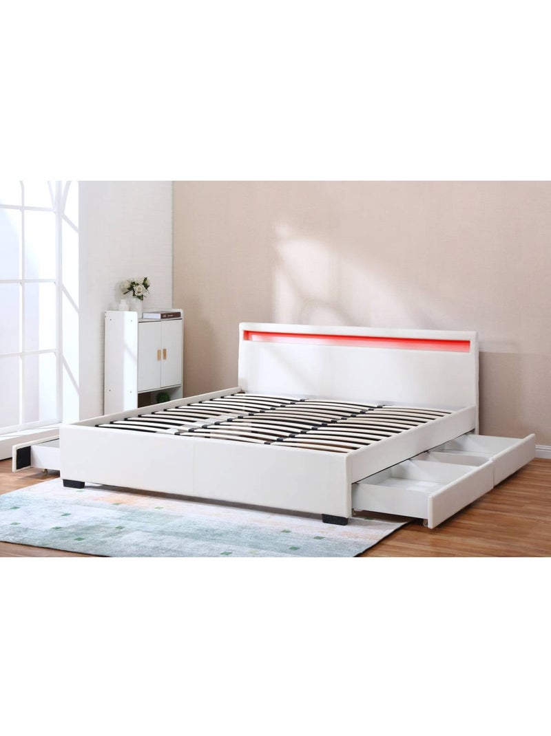 LIT LED double avec 4 tiroirs Blanc - Kiabi