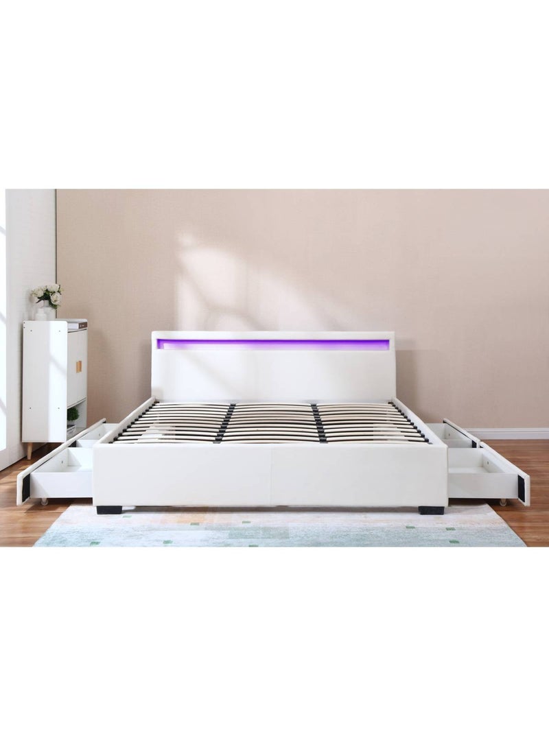 LIT LED double avec 4 tiroirs Blanc - Kiabi