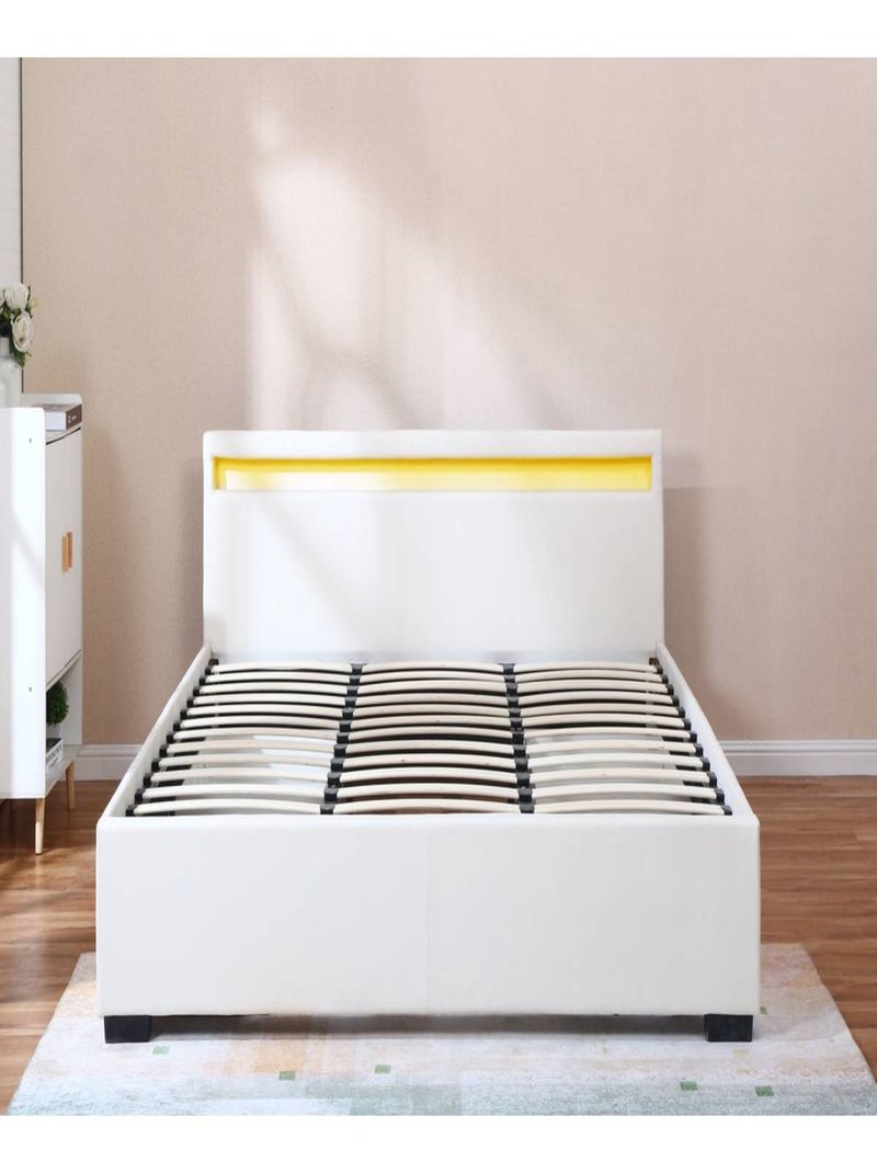 LIT LED double avec 4 tiroirs "Nico" - 180 x 200 cm - Blanc Blanc - Kiabi