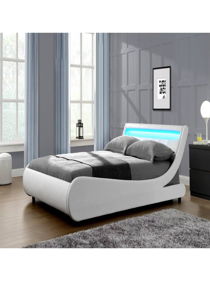 Lit LED "Natacha" - 140 x 190 cm - Blanc Gris - Kiabi