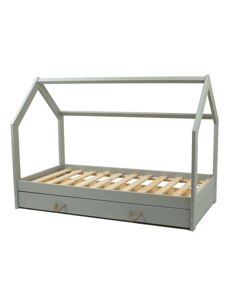 Lit Maison en bois naturel style scandinave avec Tiroir de Rangement (160x80cm) Gris - Kiabi