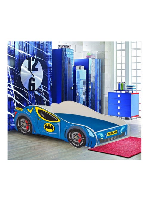 Lit + Matelas - Voiture de course Batcar Bleue 140 x 70 cm - Kiabi
