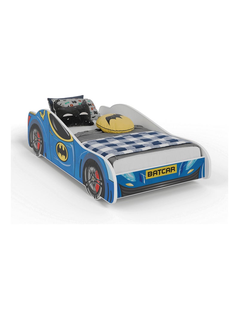 Lit + Matelas - Voiture de course Batcar Bleue 160 x 80 cm Bleu - Kiabi