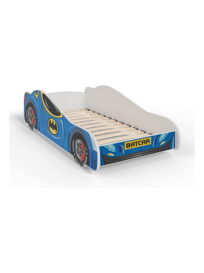 Lit + Matelas - Voiture de course Batcar Bleue 160 x 80 cm Bleu - Kiabi