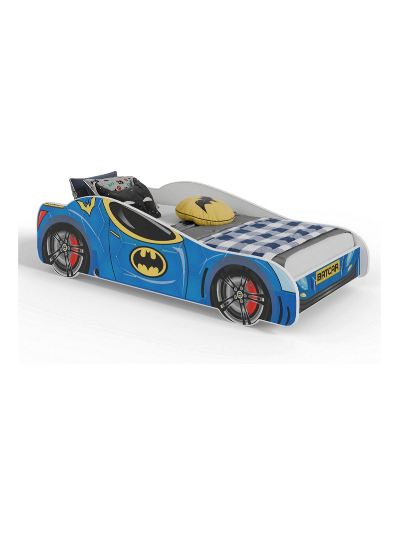 Lit + Matelas - Voiture de course Batcar Bleue 160 x 80 cm Bleu - Kiabi