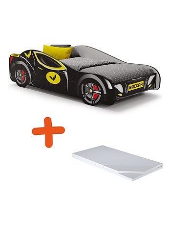 Lit + Matelas - Voiture de course Batcar Noire 140 x 70 cm