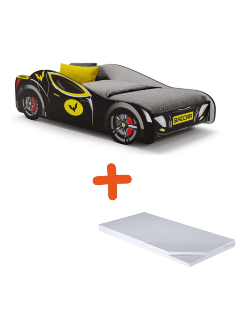 Lit + Matelas - Voiture de course Batcar Noire 140 x 70 cm Noir Noir - Kiabi