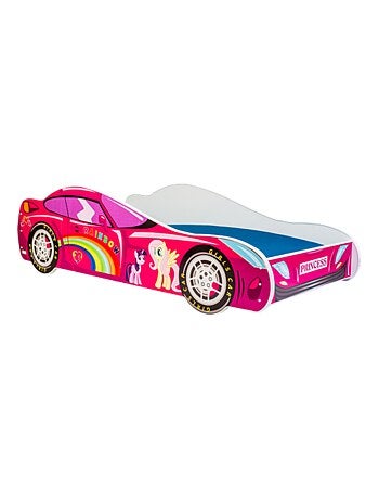 Lit + Matelas - Voiture Rose Licorne Magique 140 x 70 cm